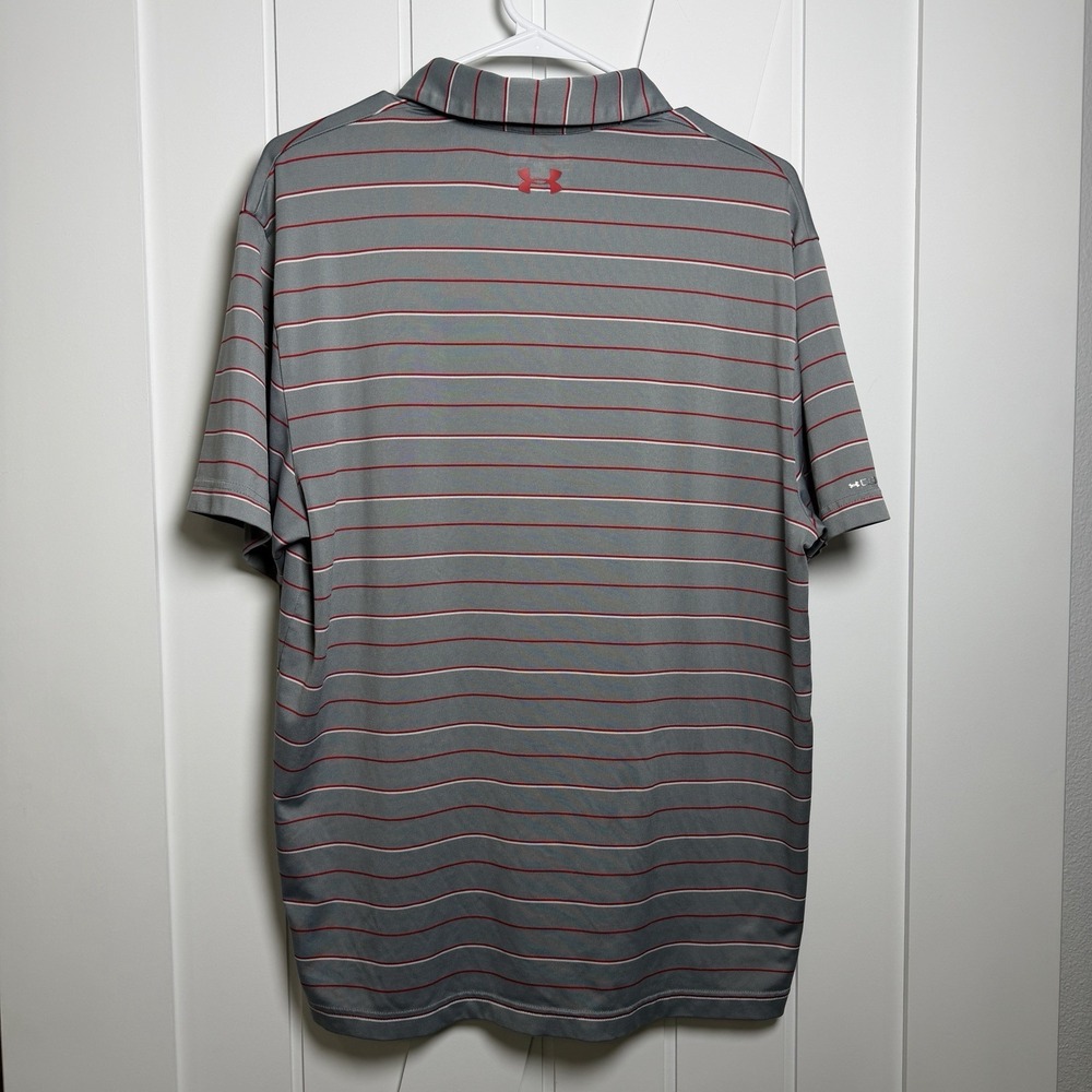 Under Armour Men's Loose Heat Gear golf polo shirt Large Activewear Gray Striped - Picture 5 of 10